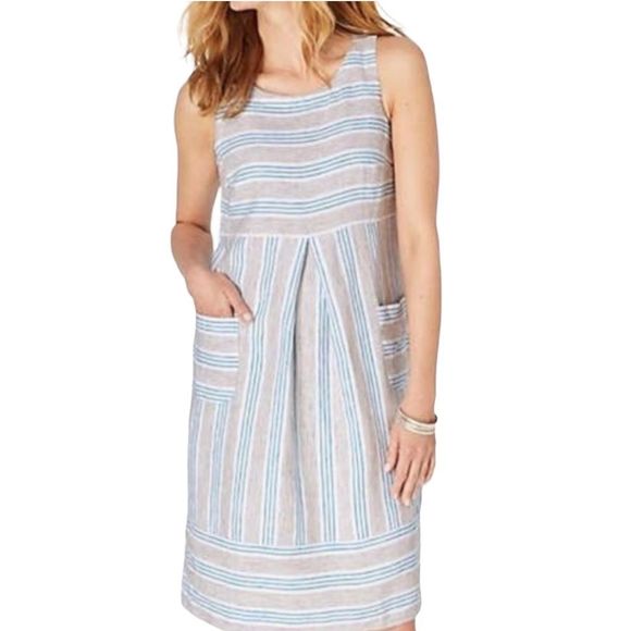 J.Jill Love Linen Sleeveless Stripe Shift Dress, great 4 beach &weekends! Sz Med - Picture 1 of 4